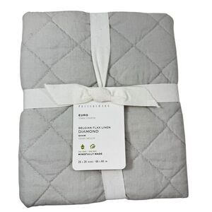Pottery Barn Belgian Flax Linen Sham EURO  Diamond‎ Quilted Pillow Soft Gray NEW